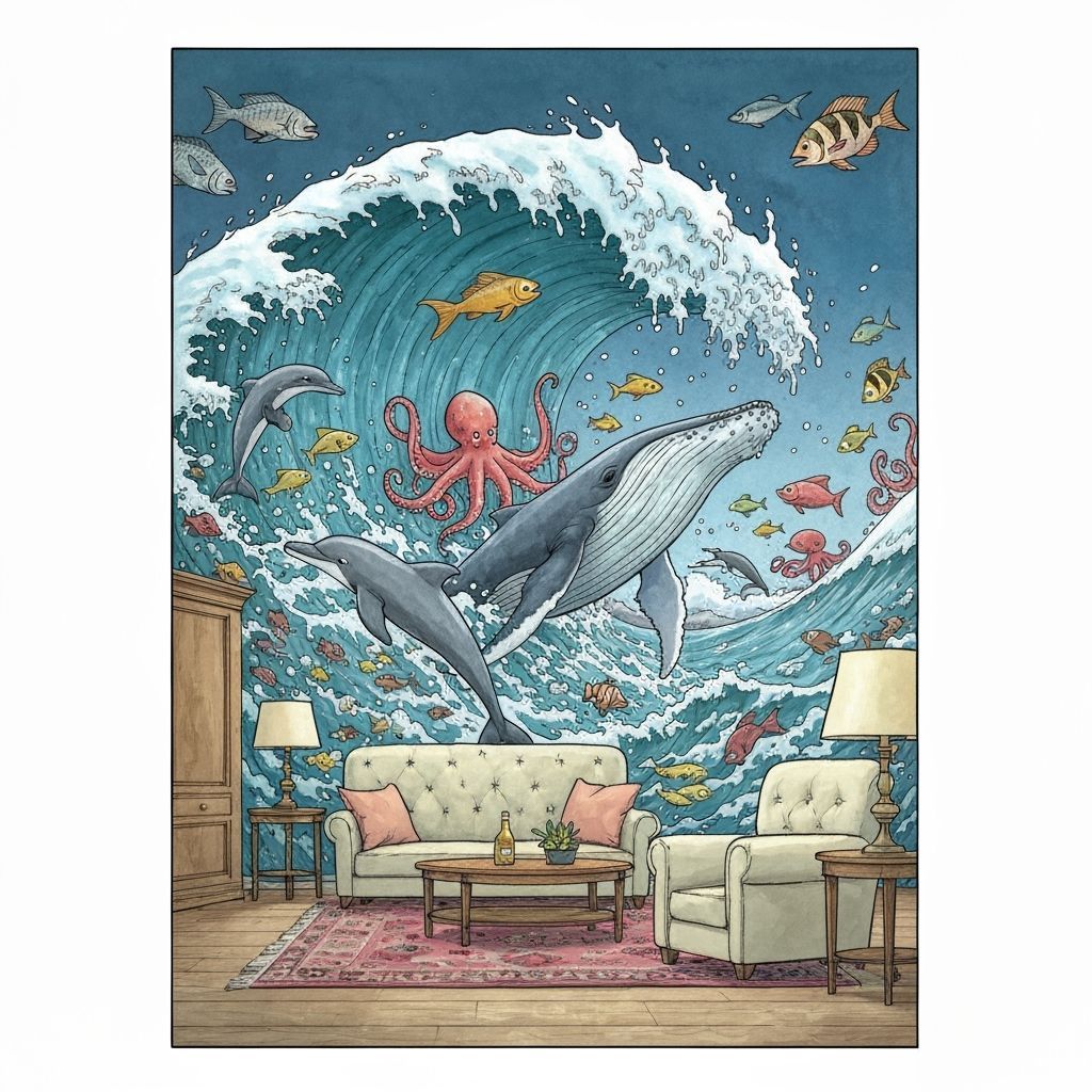 Giant Wave Engulfs Living Room with Marine Life in Tintin St...