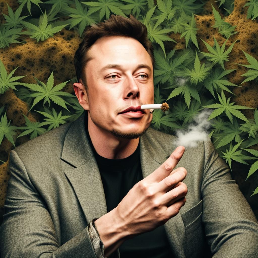 Elon Musk Smoking Blunt with Weed and Mushrooms