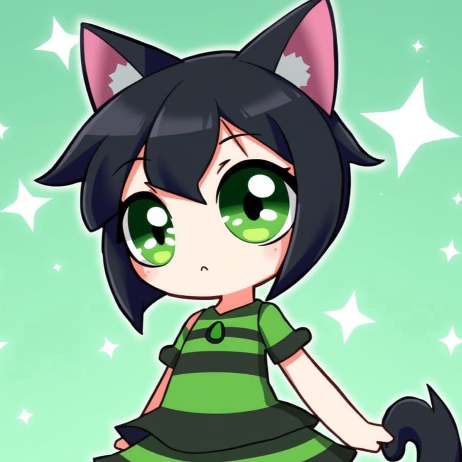 Adorable Buttercup Catgirl in Mint Green Wonderland