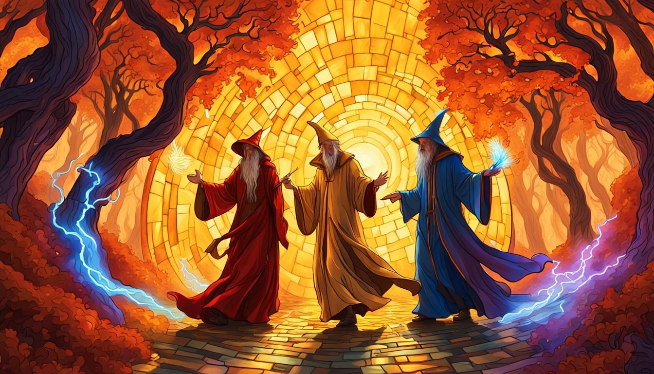 Wizards Duel on Yellow Brick Road in Digital Art
