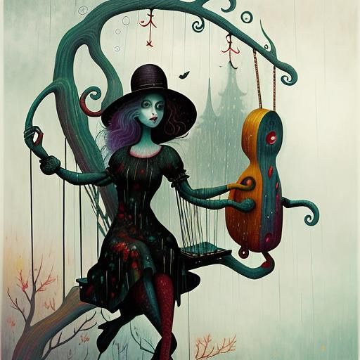 Girl on a Swing: Pop Surrealist Autumn Illustration