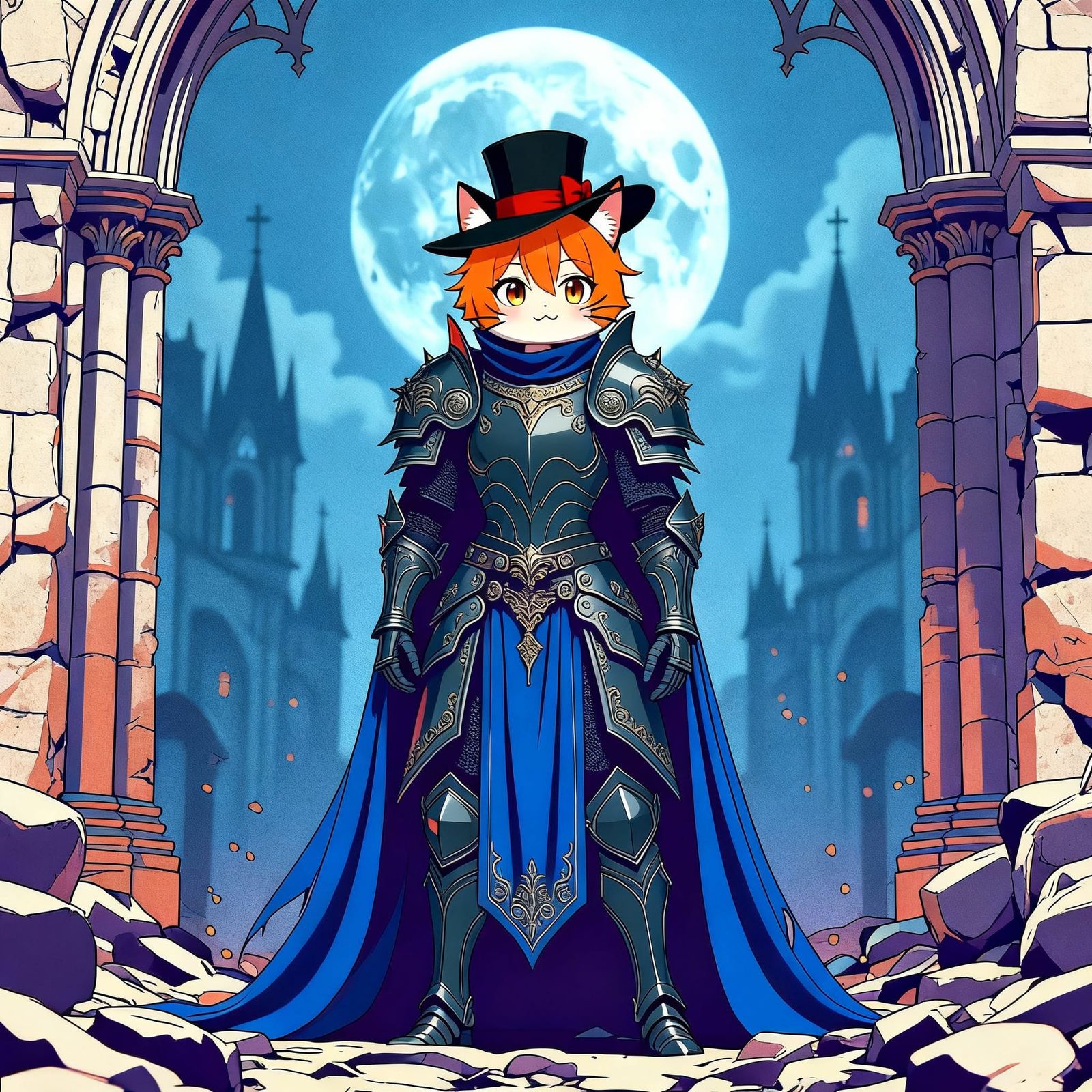 Anime Cat Girl Knight in Cel-Shaded Style