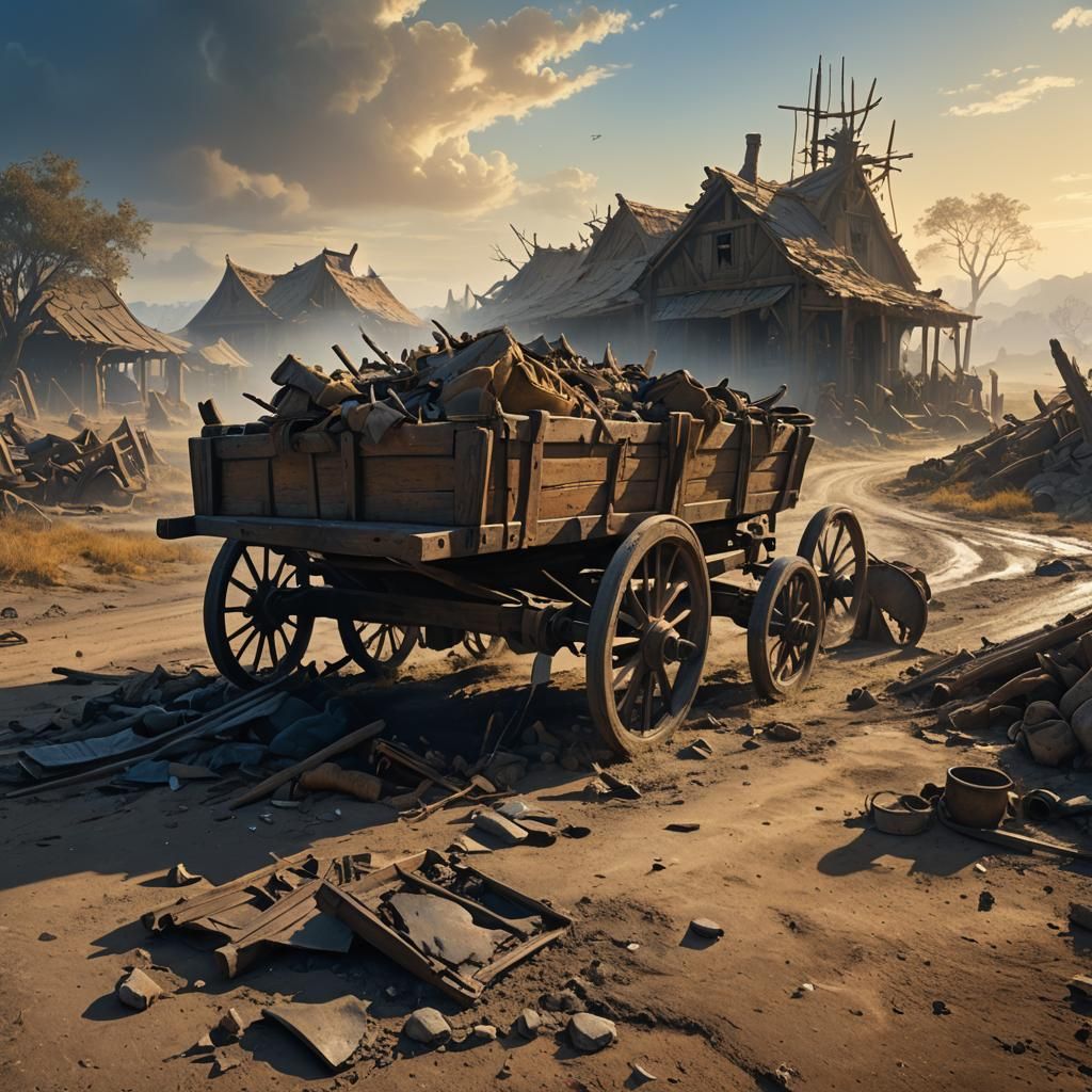 Abandoned Cart on Dirt Road in Fantasy Art Style