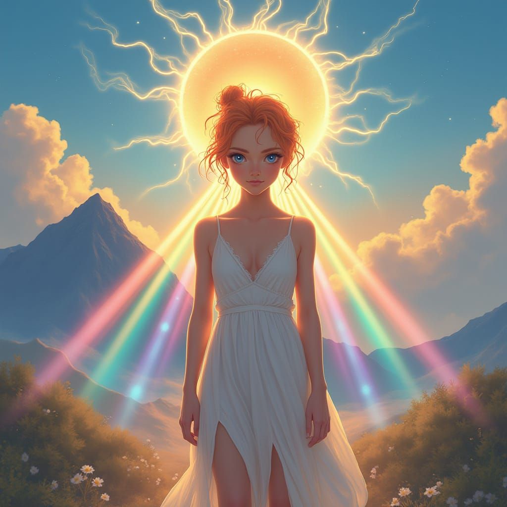 Dual Suns Illuminate Prismatic Mountain Landscape with Ether...