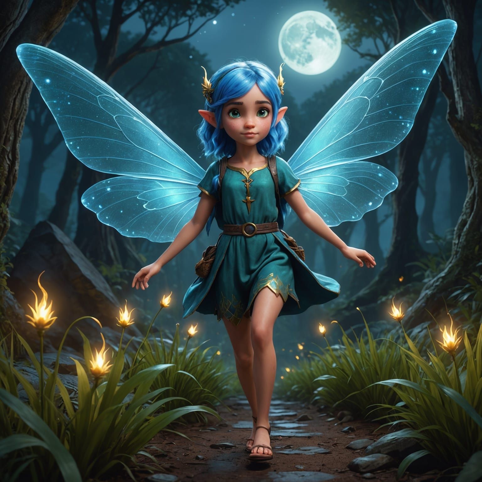 Blue-Haired Fairy in Cavern, Fantasy Concept Art