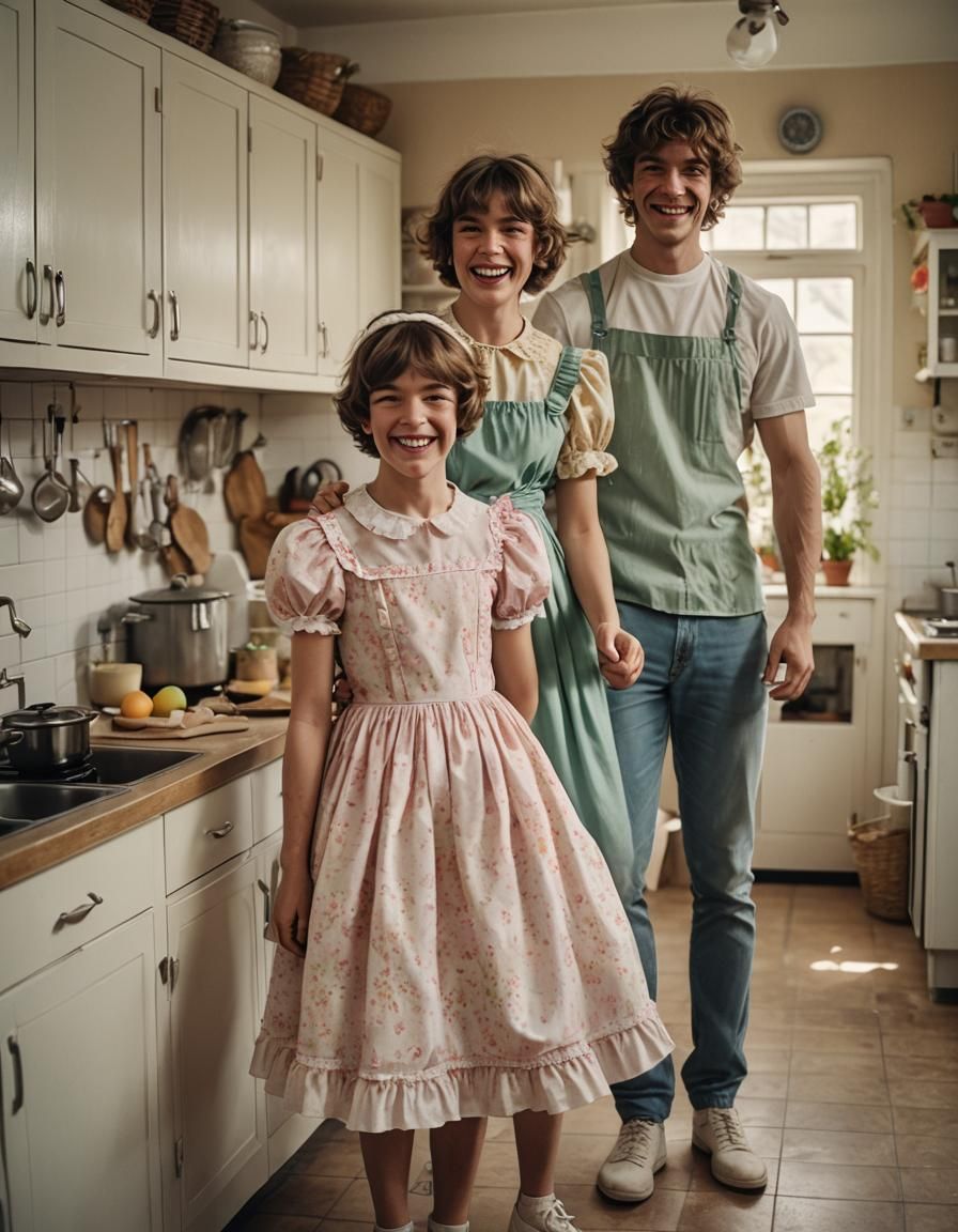 Muscular Man in Easter Dress: Cinematic Kitchen Scene