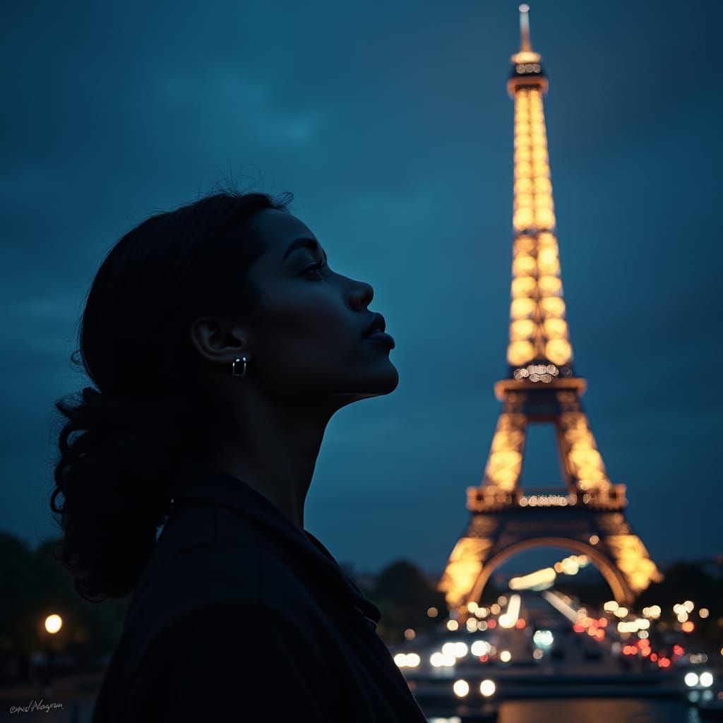 Eiffel Tower Night Scene in Impressionist Style
