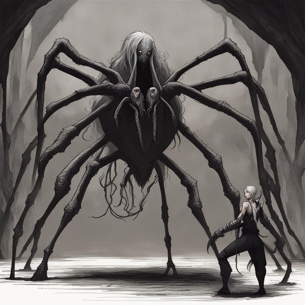 Drider in the Underdark: Half-Drow, Half-Spider Centaur