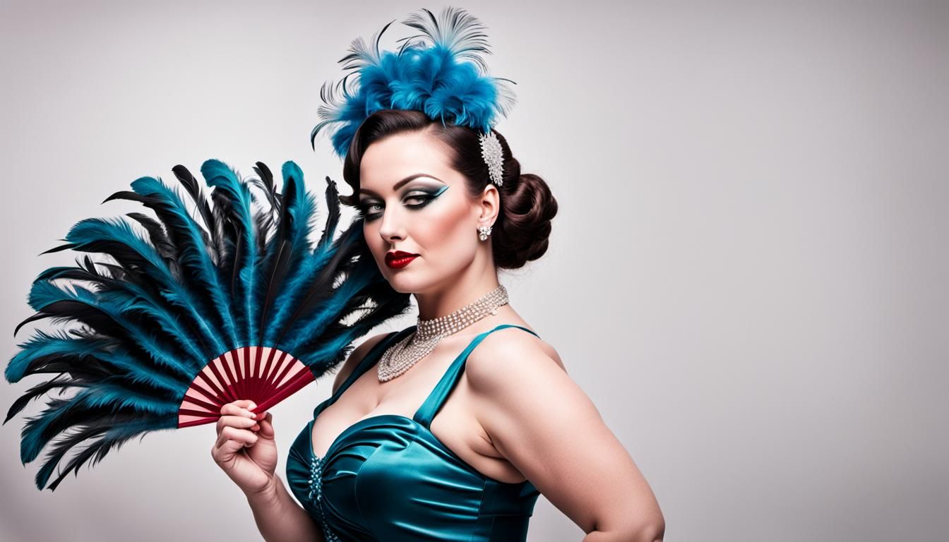 Elegant Burlesque Dancer with Feather Fans
