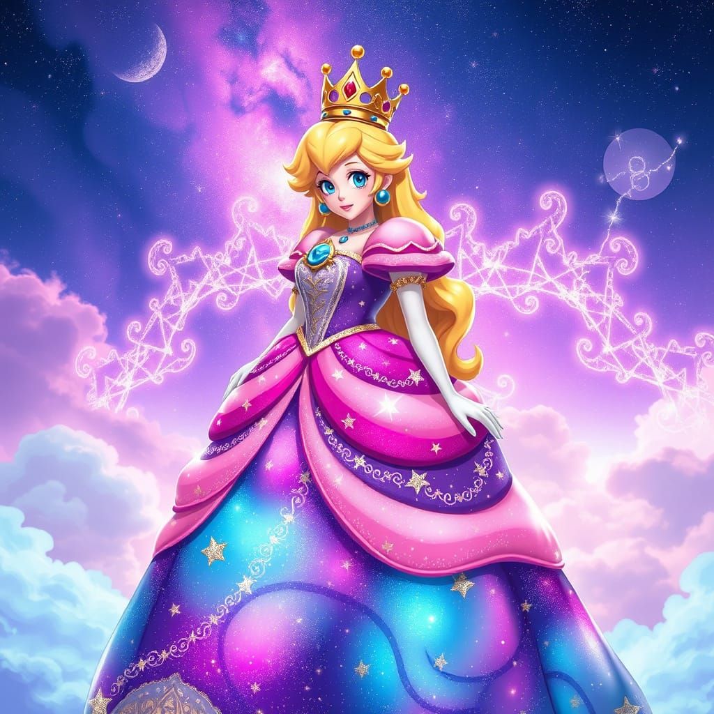 Royal Cosmic Goddess in Shimmering Galaxy Gown