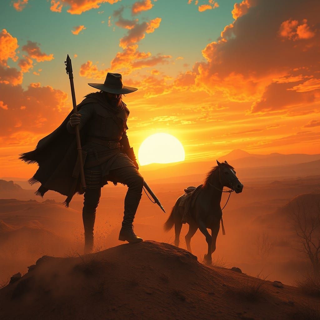 Grim Frontiersman Tracking Sinners at Dawn Concept Art