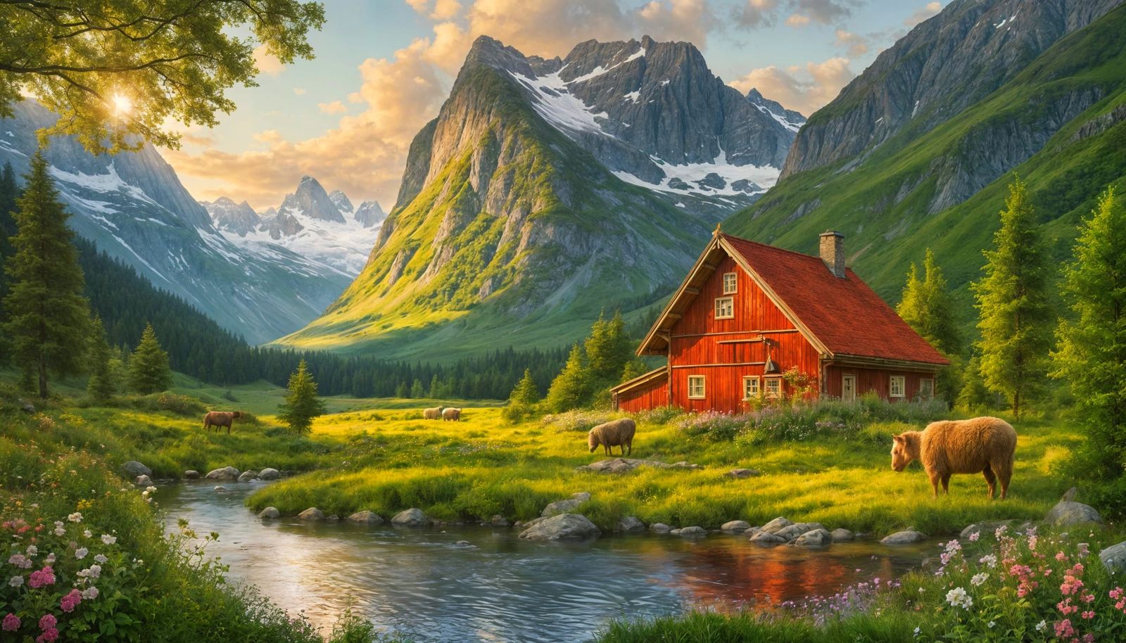 Idyllic Norwegian Farmstead in Lush Valley Landscape