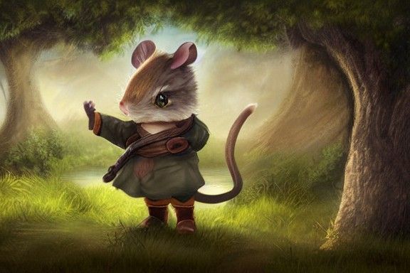 Whimsical Mouse Ranger in Lush Meadow, Fantasy Art
