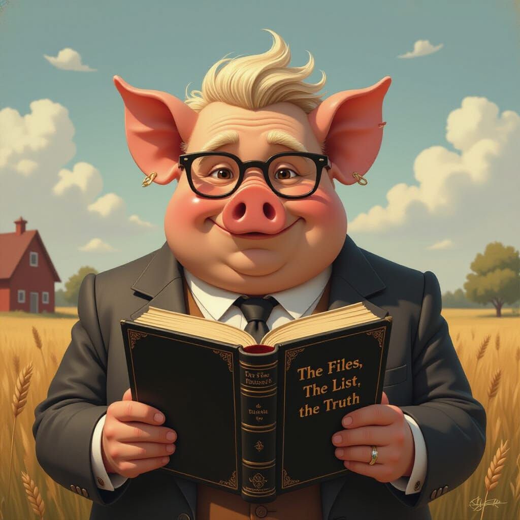 Orange Pig with Book, Stalenhag, McQue, and Loish Style