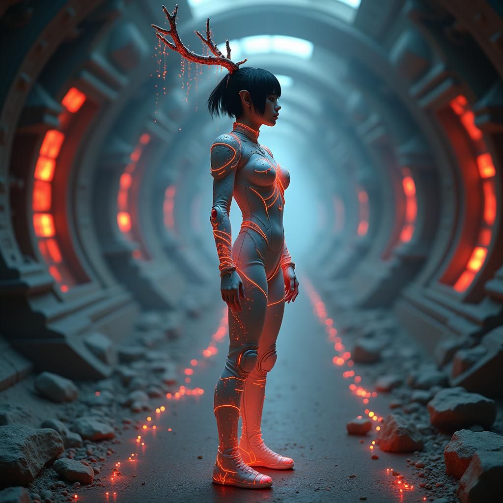 Elf Female in Sci-Fi Armor with Bioluminescent Lights