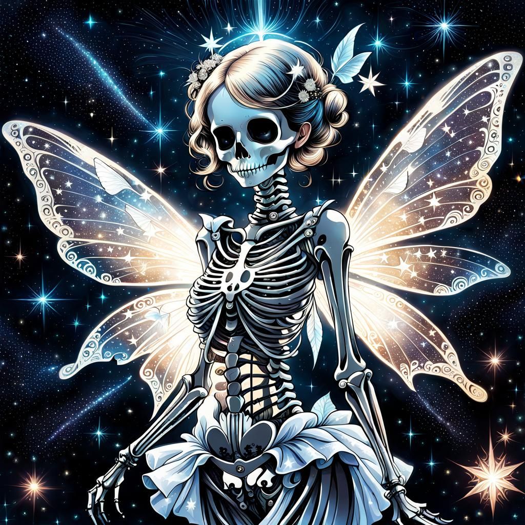 Sparkling Fairy Skeleton in Starry Space