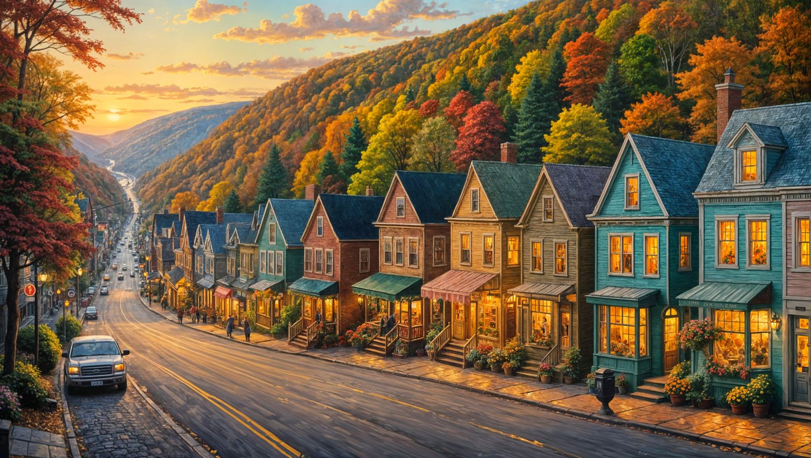 Jim Thorpe USA Holiday Village in Impressionist Style