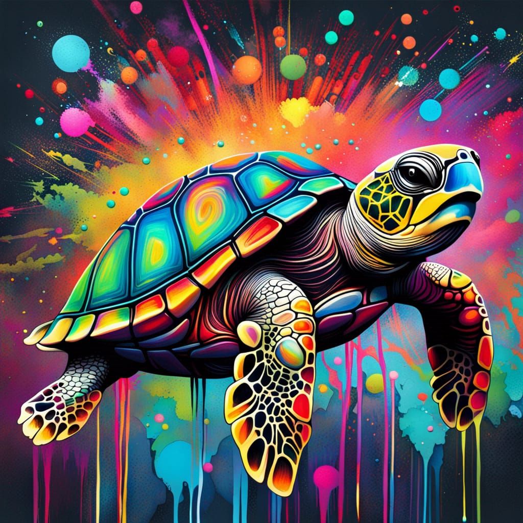 Psychedelic Turtle in Graffiti Street Art Style