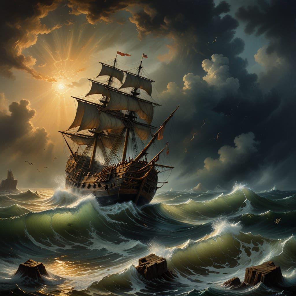 Batavia Shipwreck at Dawn: A Baroque Oil Painting