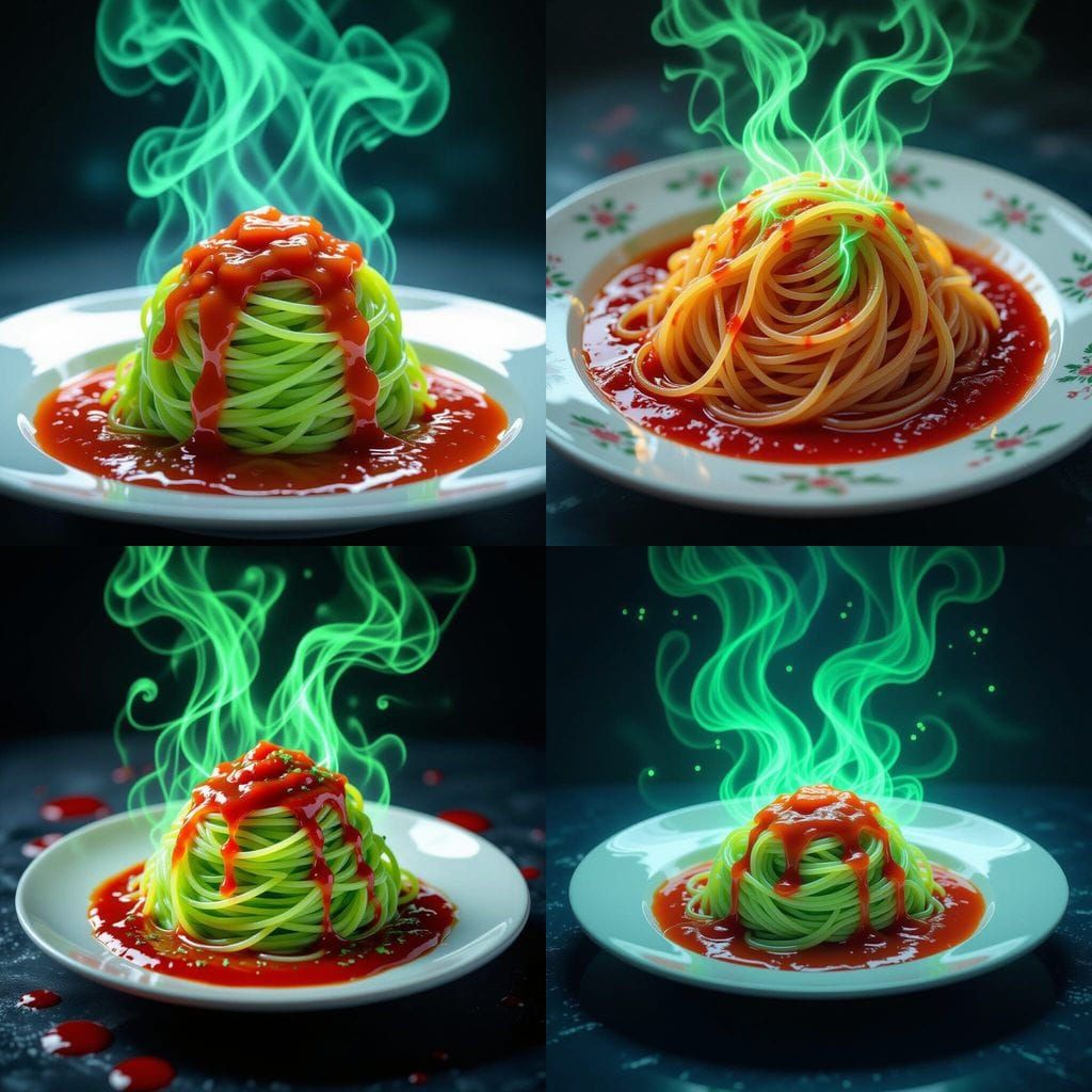 Neon Spaghetti Drips Blood on Bone China Plate