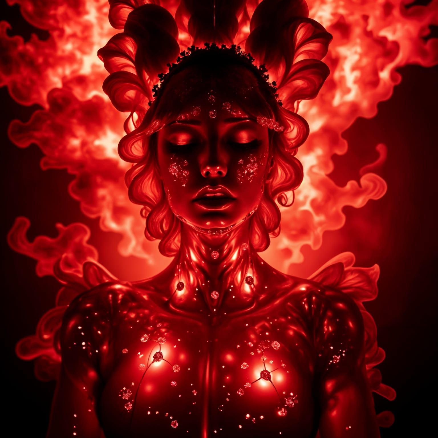 Ethereal Monochrome Scene in Rich Red Hues