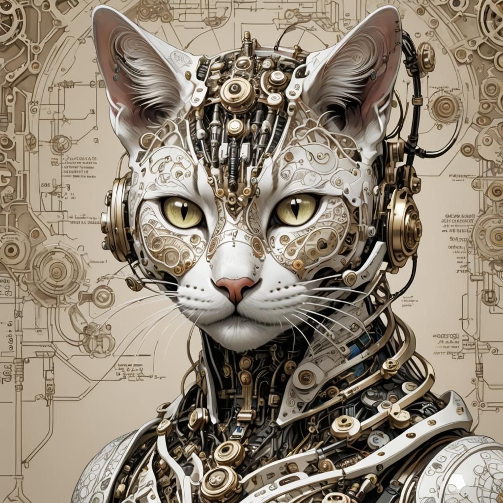 Cyborg Tech Priestess with Porcelain Cat Face