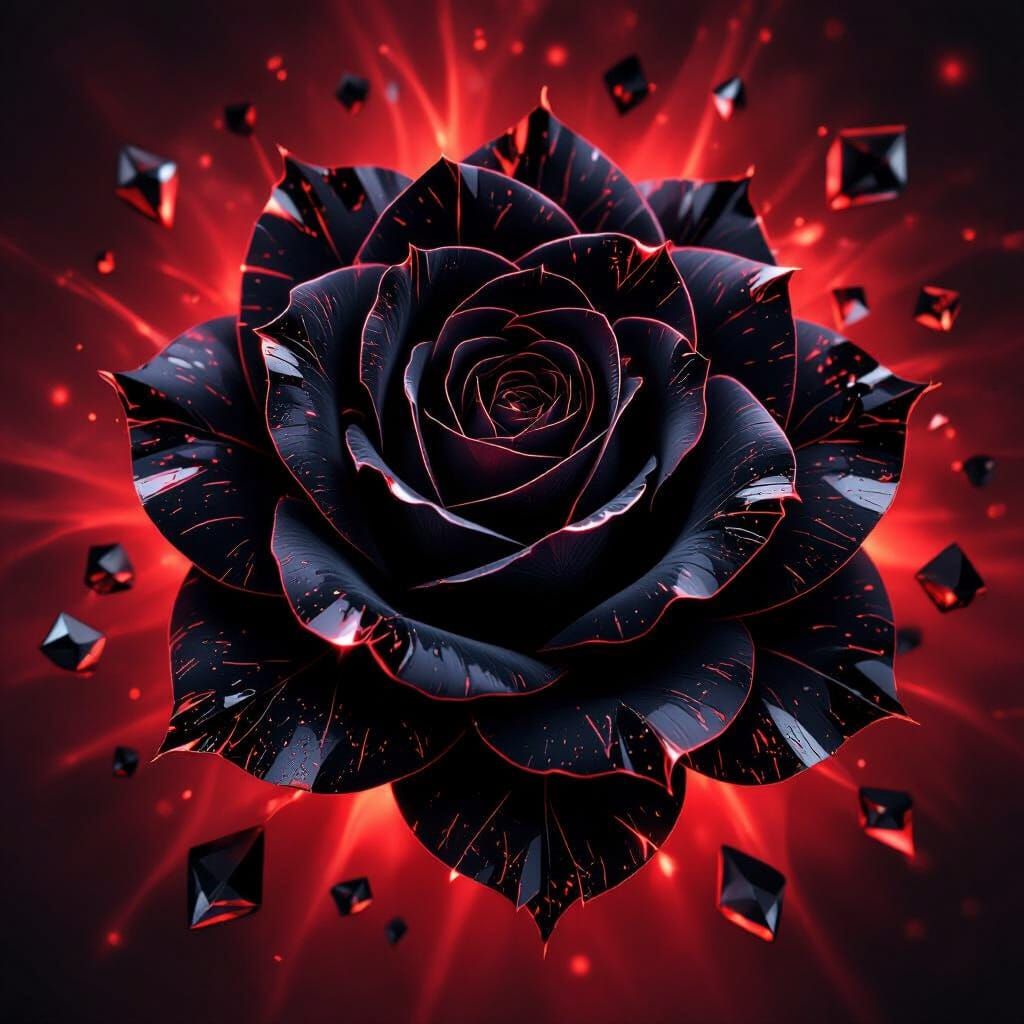 Majestic Black Rose with Crystal Petals in Red and Black Glo...