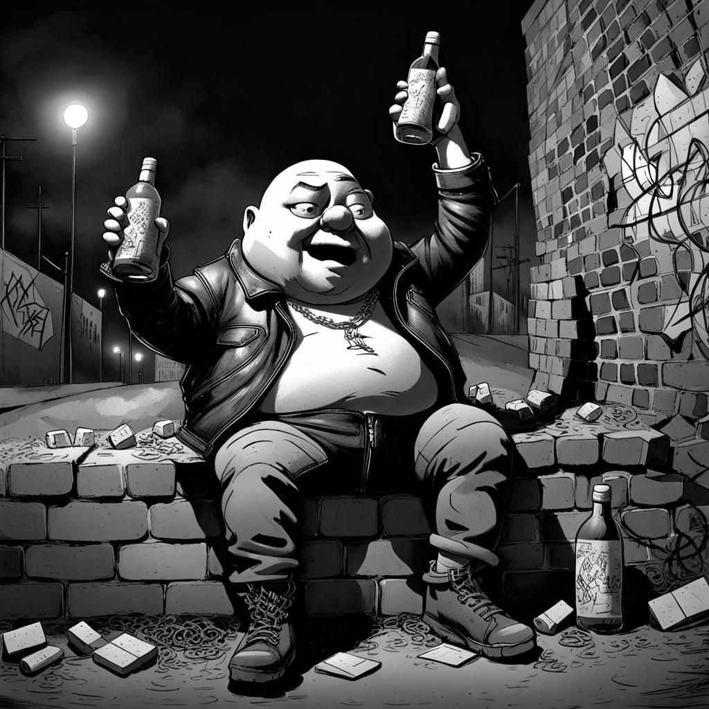 Drunk Humpty Dumpty on Graffiti Wall Sketch