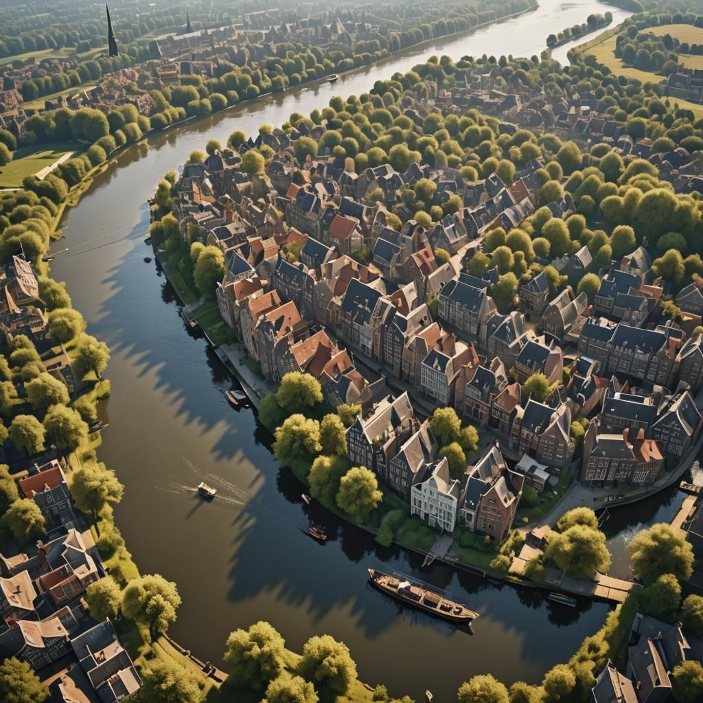 17th Century River Scene, Netherlands, Detailed Matte Painti...