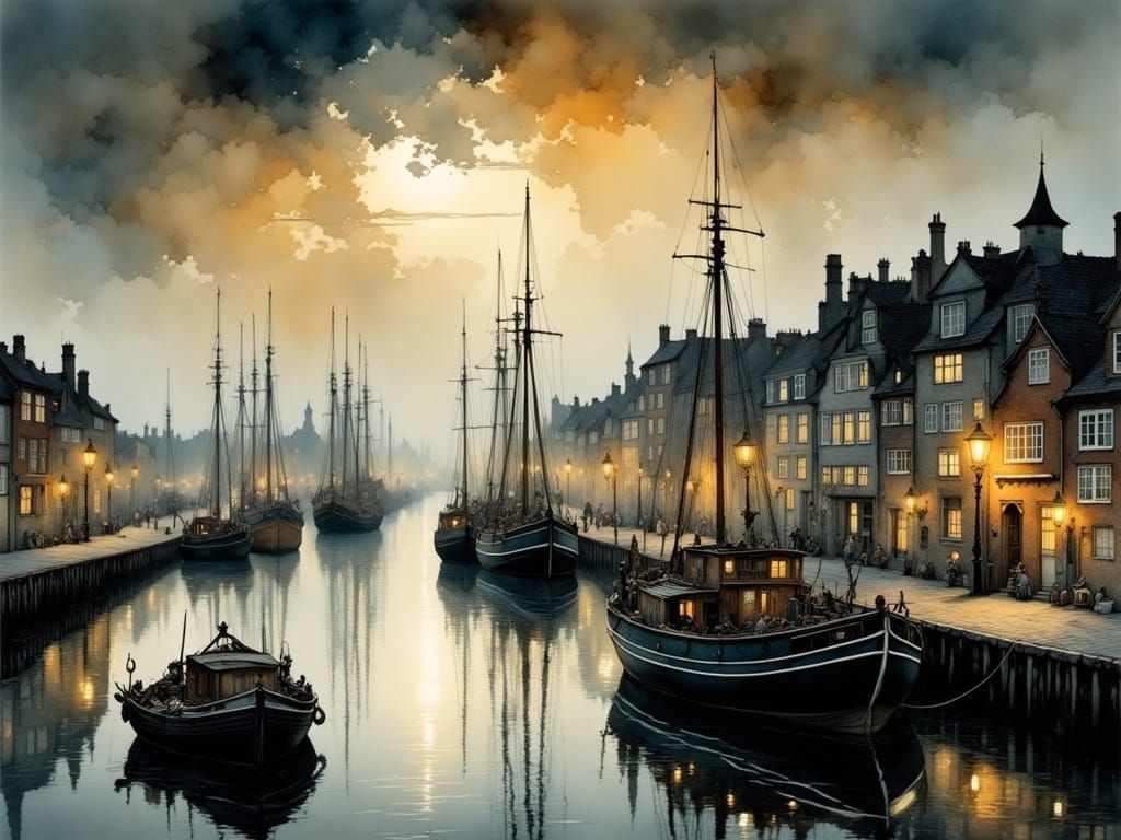 Danish Fishing Harbor Transformed by Golden Evening Light