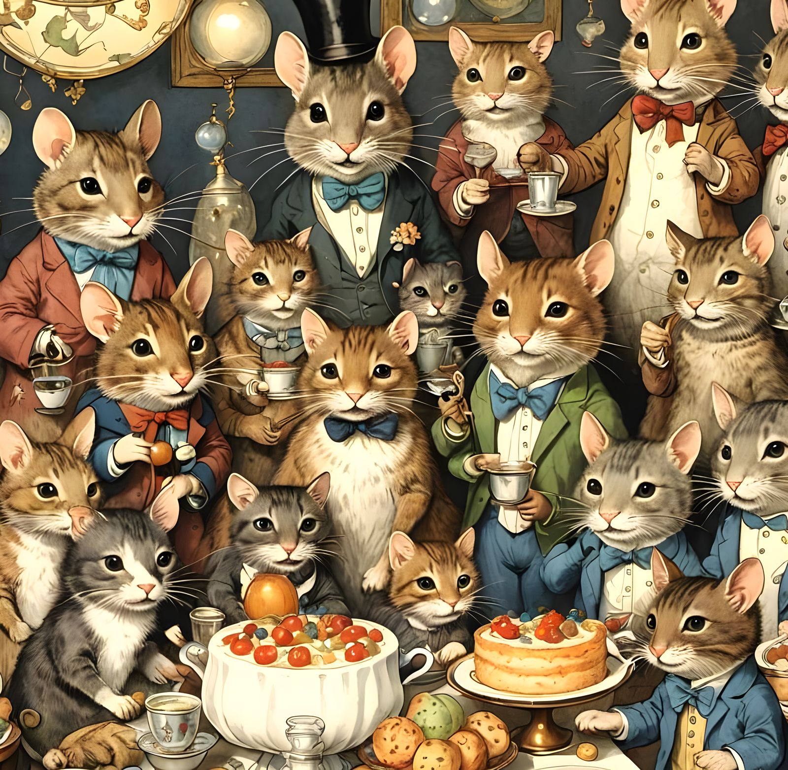 Rats and Cats Whimsical Party Illustration