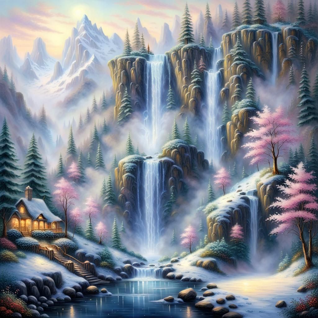 Magical Sparkling Waterfall in Crystal Mountain