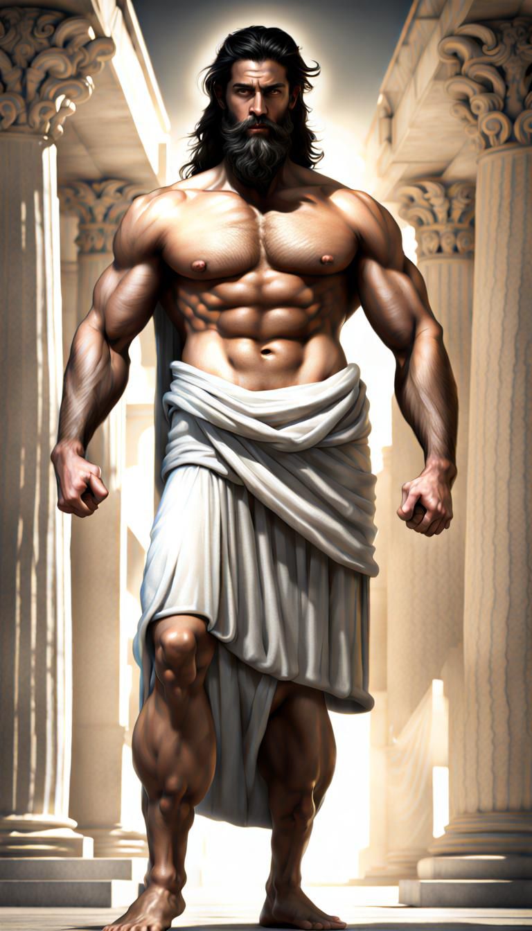 Photorealistic Zeus, Handsome Greek God in Toga