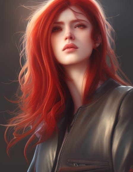 Red-Haired Girl Portrait in Art Nouveau Style