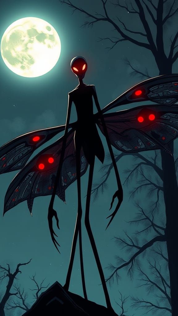 Slender Mothman Hybrid in Comic Book Style