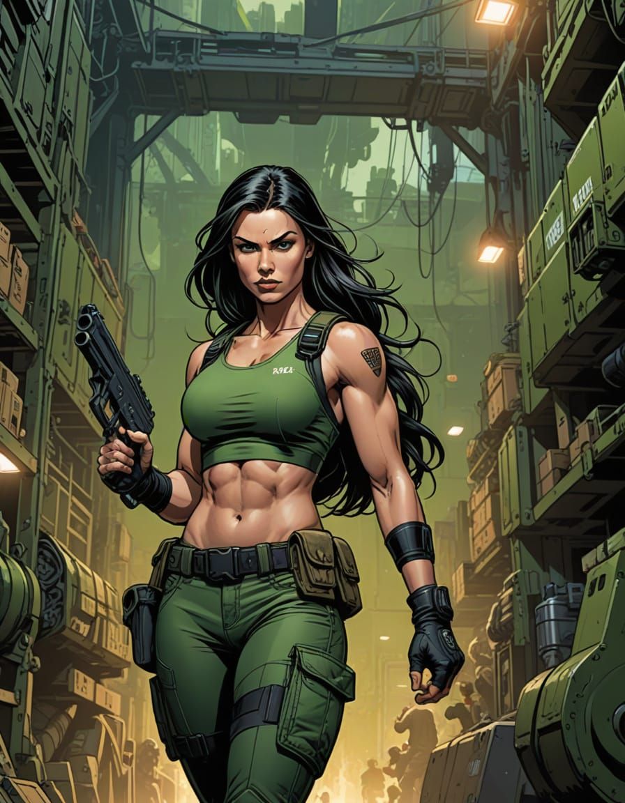 A Female Athlete in Urban Wear, Inspired by Comic Book Art