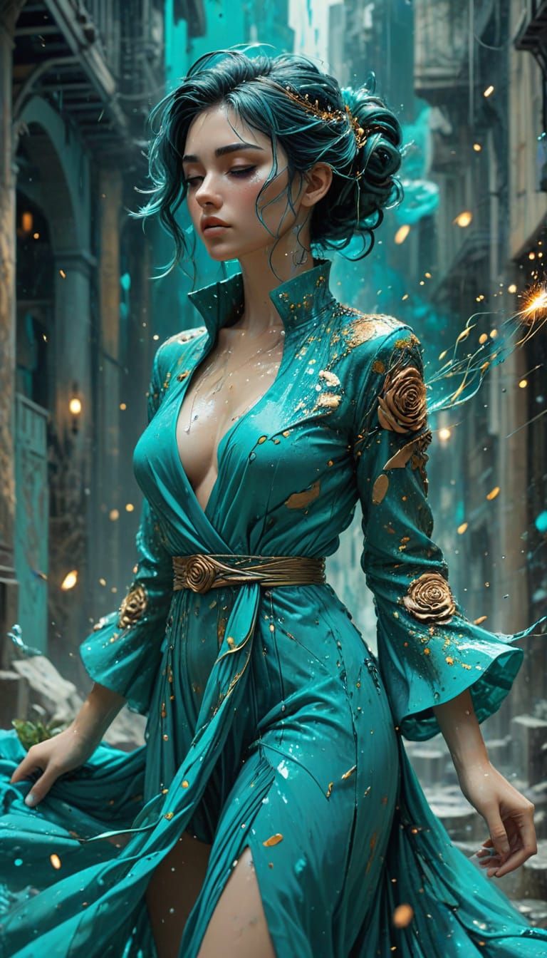 Anime Woman in Collapsing Architecture