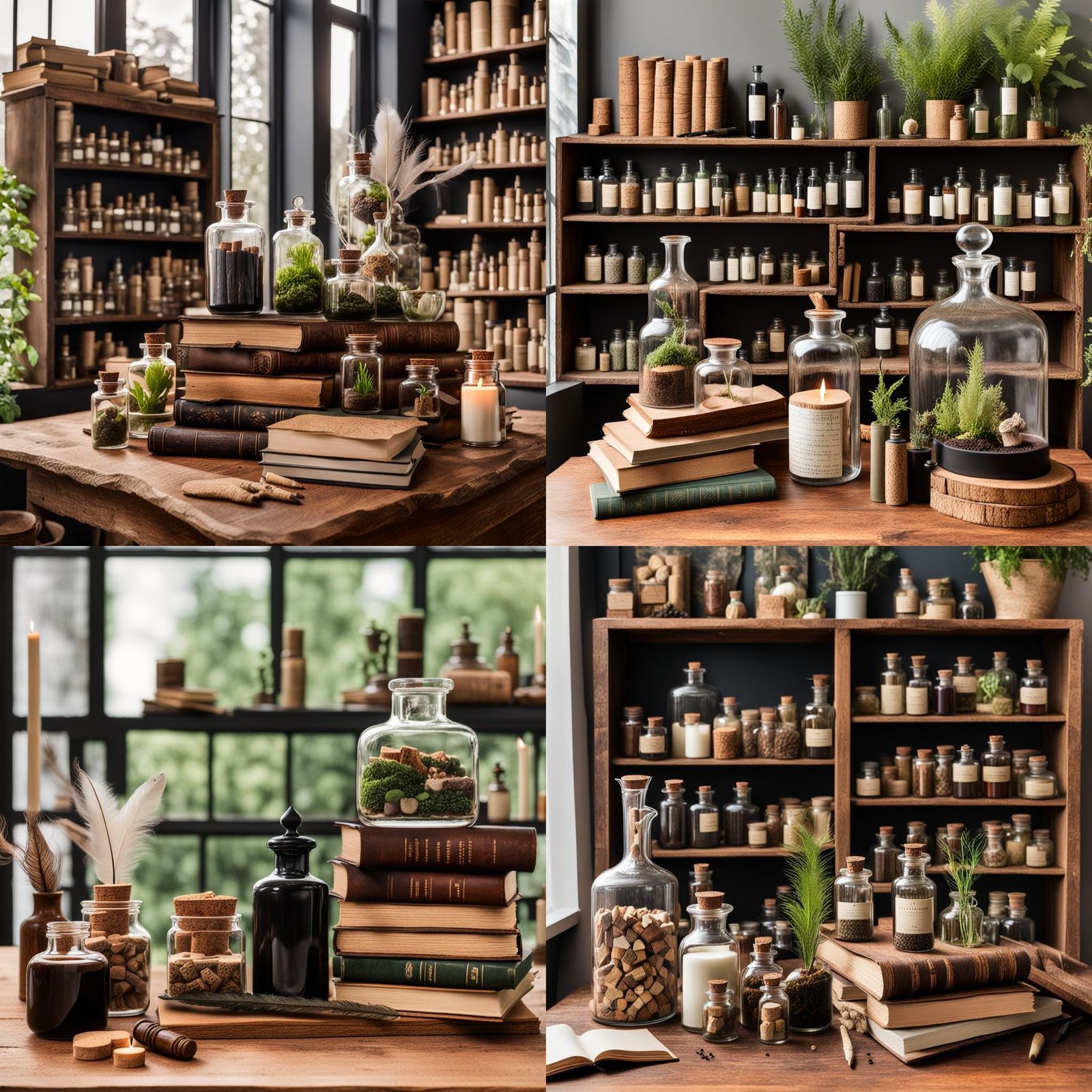 Vintage Apothecary Still Life with Feather Pen