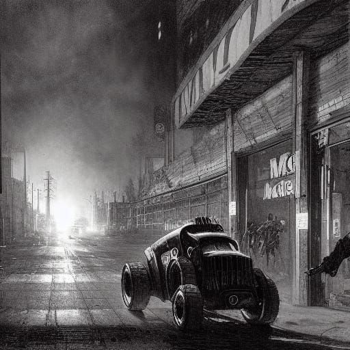 Gas Station Robbery in Dark Fantasy Style