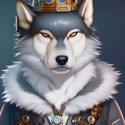 Steampunk Chibi King Wolf Portrait in 8K