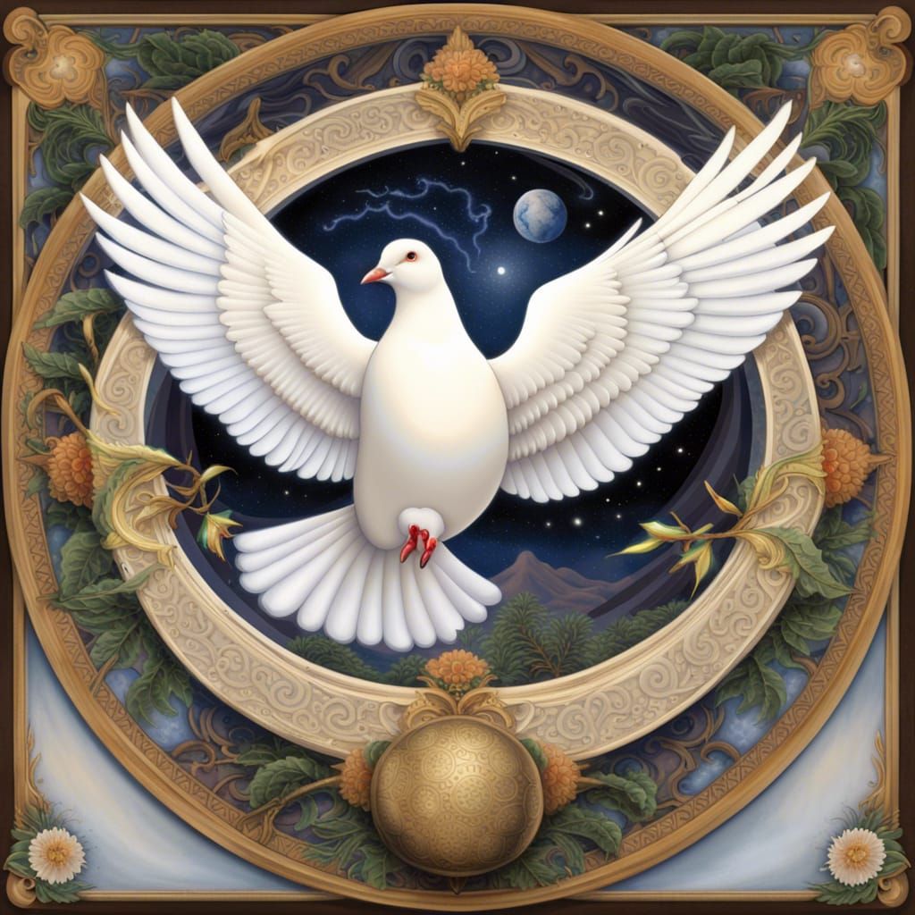 a beautiful fantasy of a symmetrical image of a white dove h...