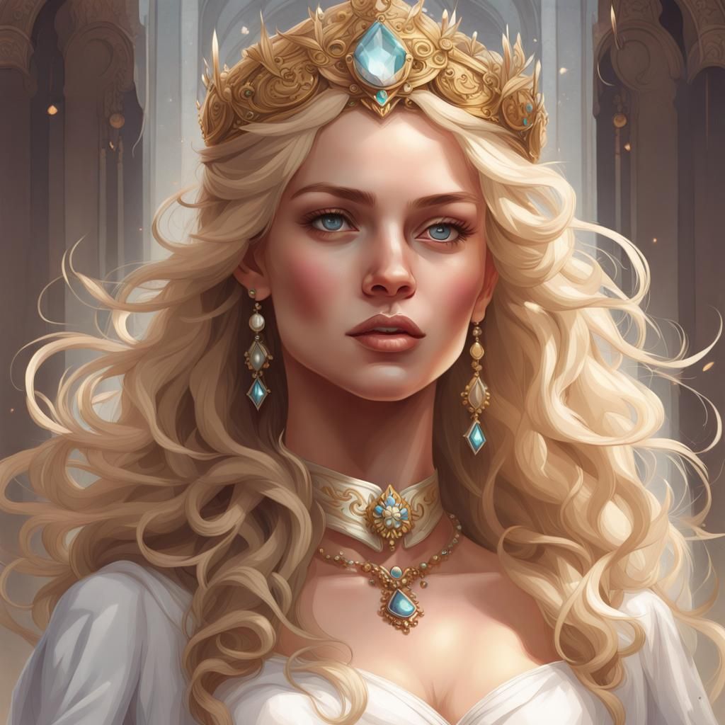 Blond Princess Portrait in Hyperdetailed Digital Art Style