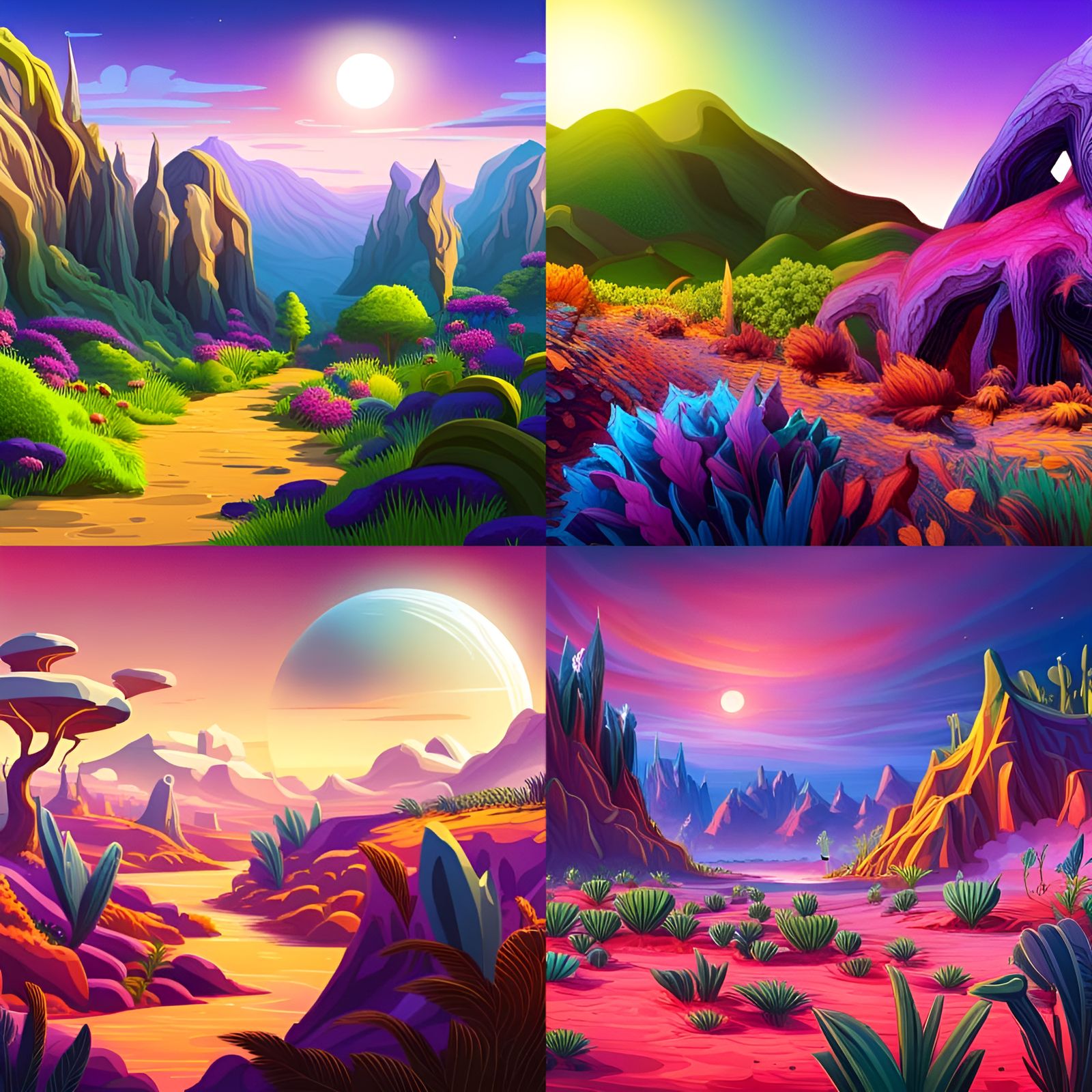 Exotic Alien Planet with Colorful Flora