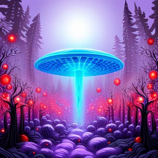 Baroque UFO Over Lilac Forest