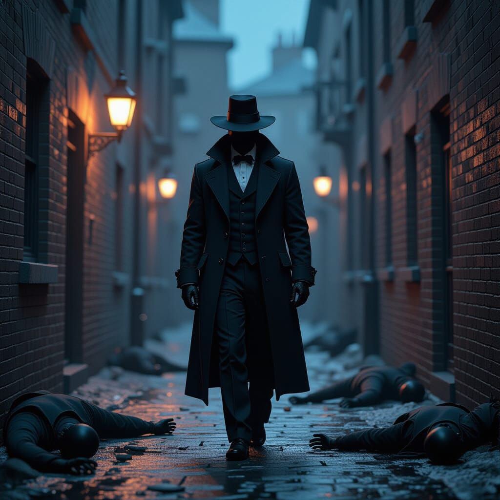 Jack the Ripper in Shadowed Alley, Concept Art Style