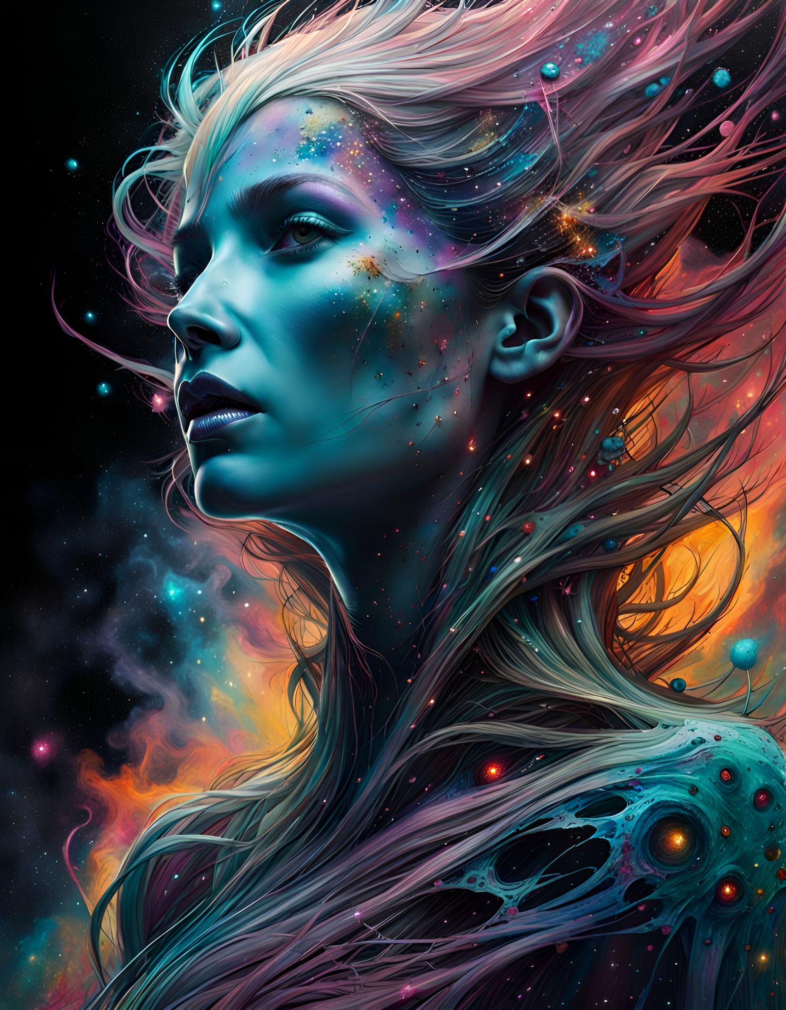 Ethereal Ghost in the Stars: Detailed Painting