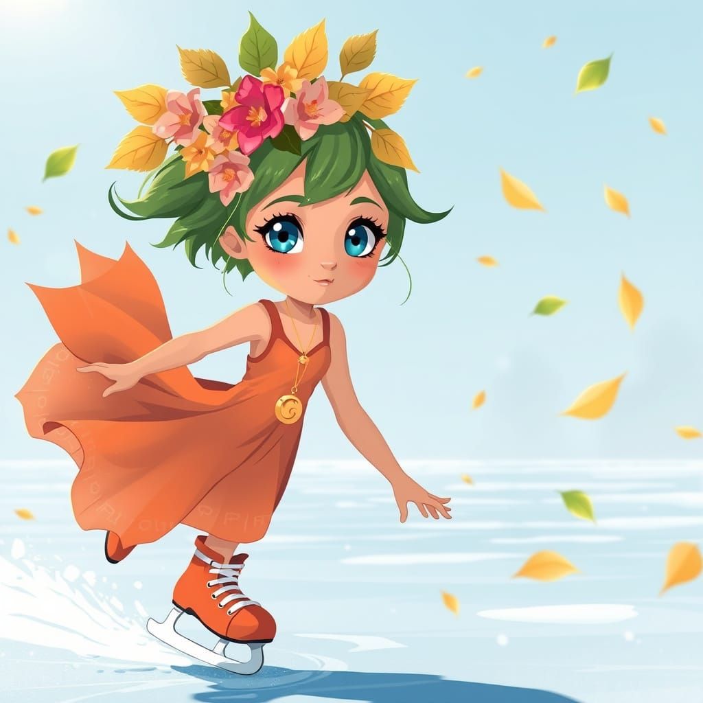 Sunny Ice Skating Girl in Anime Style