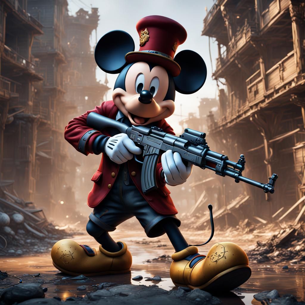Mickey Mouse with an AK-47 in Detailed Painting