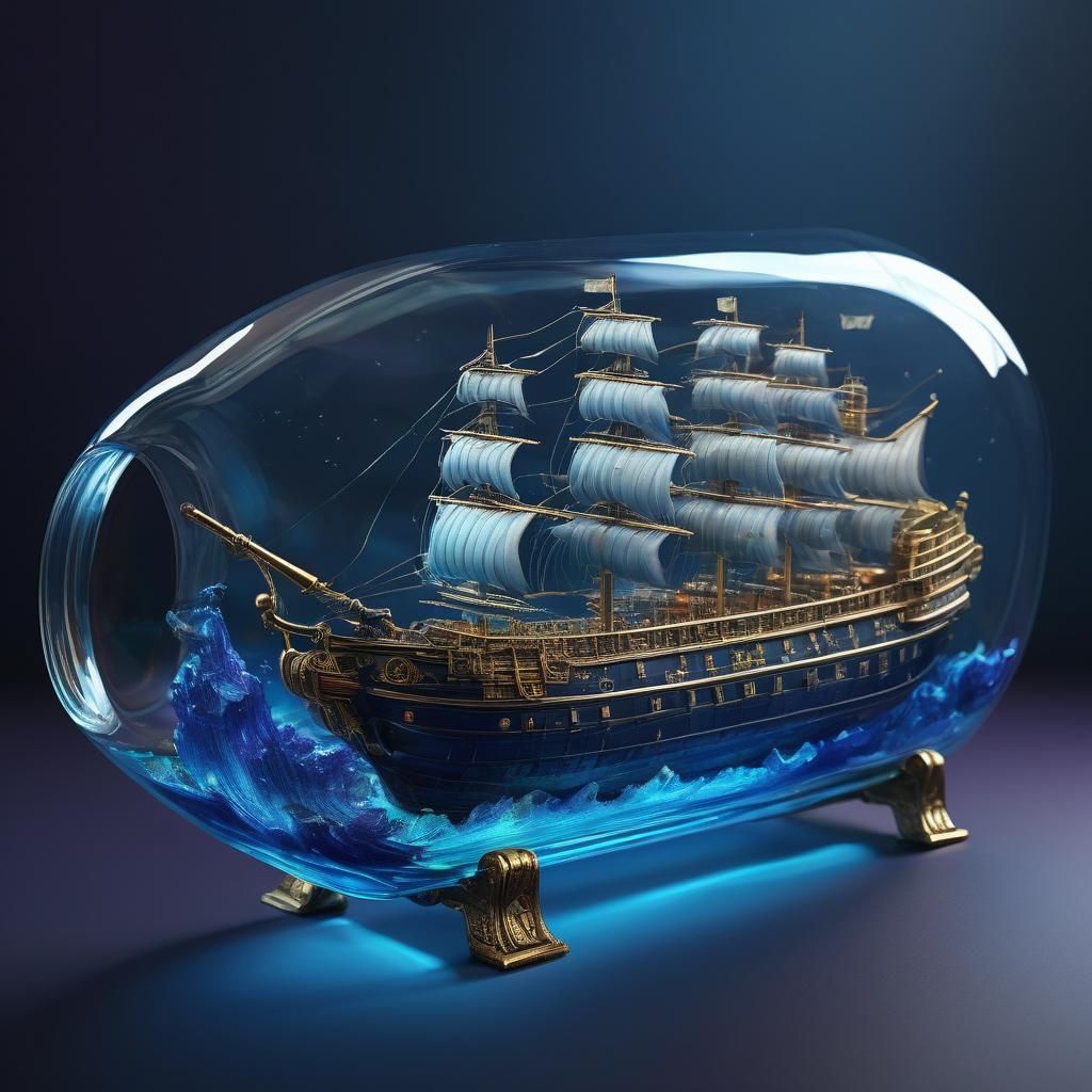 Ikaruga Ship in a Bottle: Oil Painting with Iridescent Light...