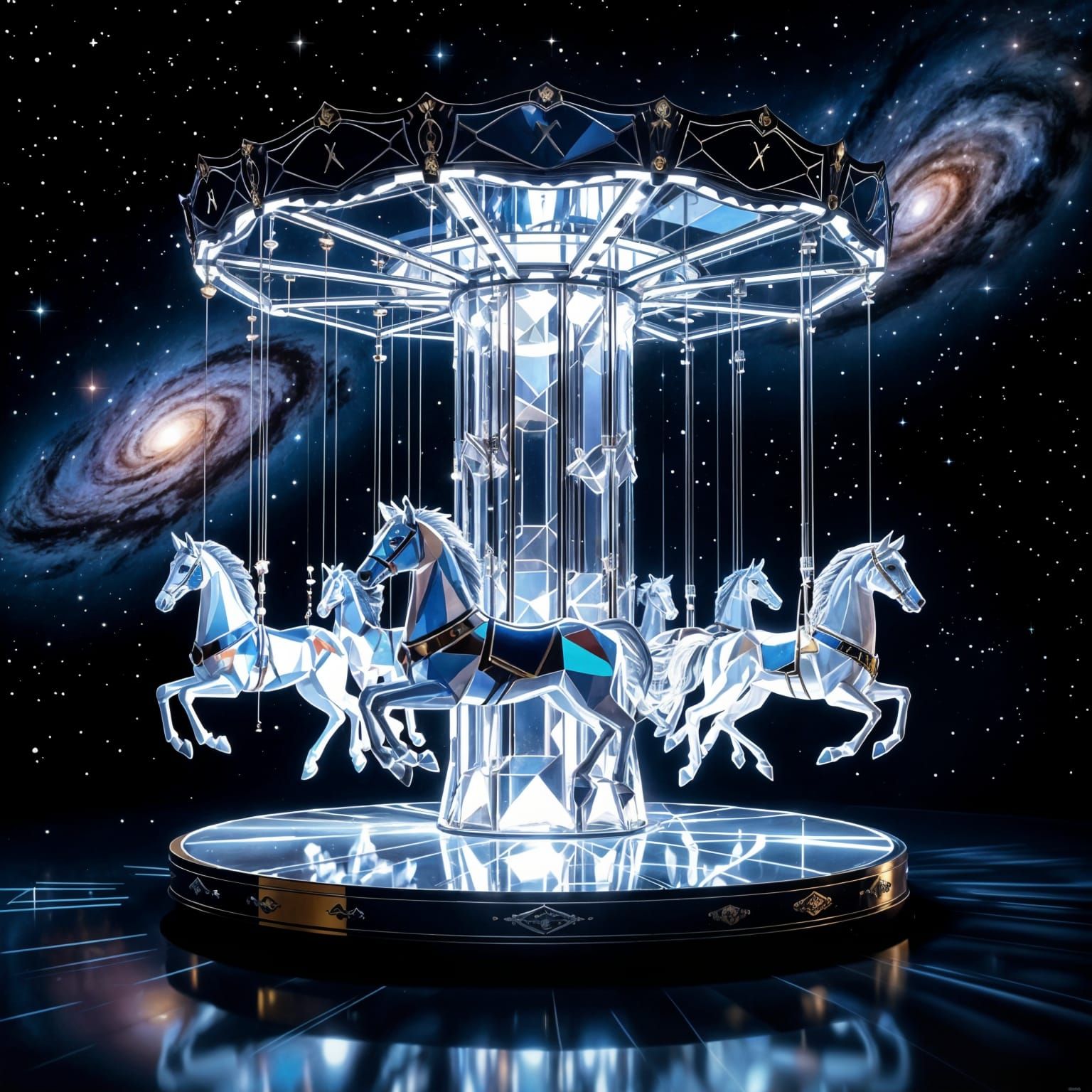 Crystal Carousel in Cosmic Void, Abstract Sci-Fi Art